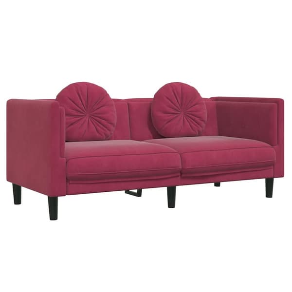 Soffa med kuddar 2-sits vinröd sammet
