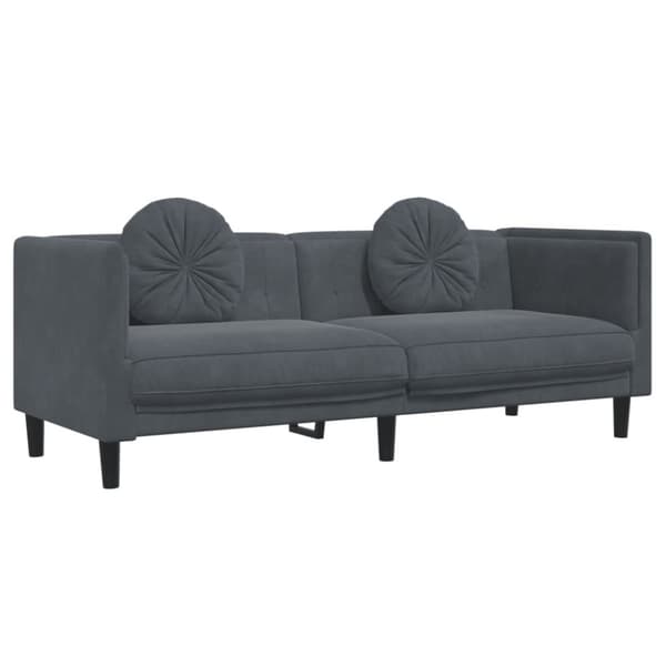 Soffa med kuddar 3-sits mörkgrå sammet
