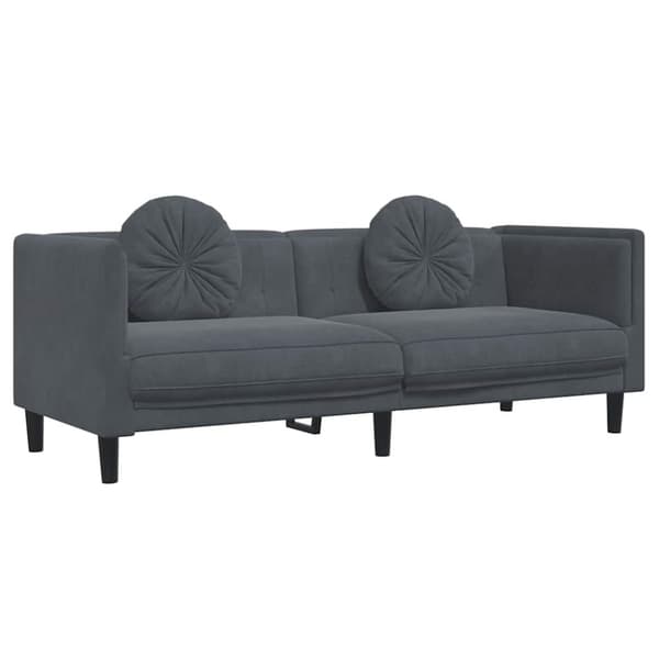 Soffa med kuddar 3-sits mörkgrå sammet
