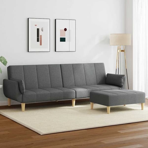 Bäddsoffa 2-sits med fotpall mörkgrå tyg