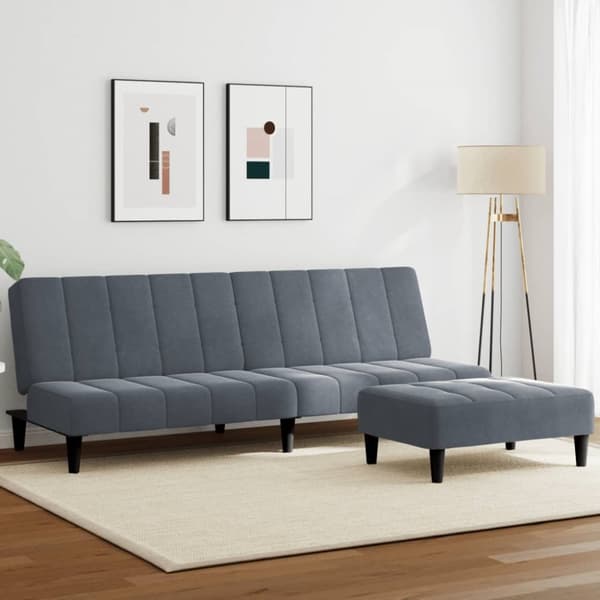 Bäddsoffa 2-sits med fotpall mörkgrå sammet