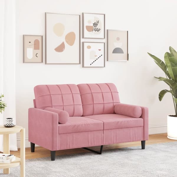 2-sitssoffa med prydnadskuddar rosa 120 cm sammet