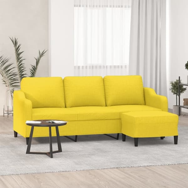 3-sitssoffa med fotpall Ljusgul 180 cm tyg