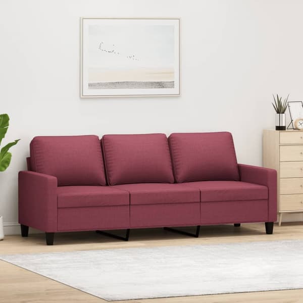 3-sitssoffa vinröd 180 cm tyg