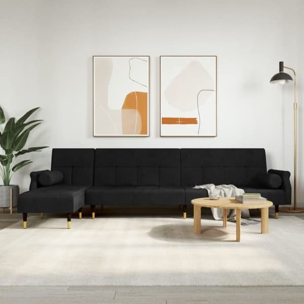 L-formad soffa svart 271x140x70 cm sammet