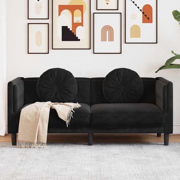 Soffa med kuddar 2-sits svart sammet