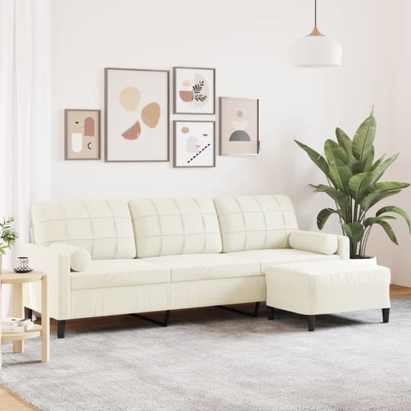 3-sitssoffa med fotpall gräddvit 210 cm sammet