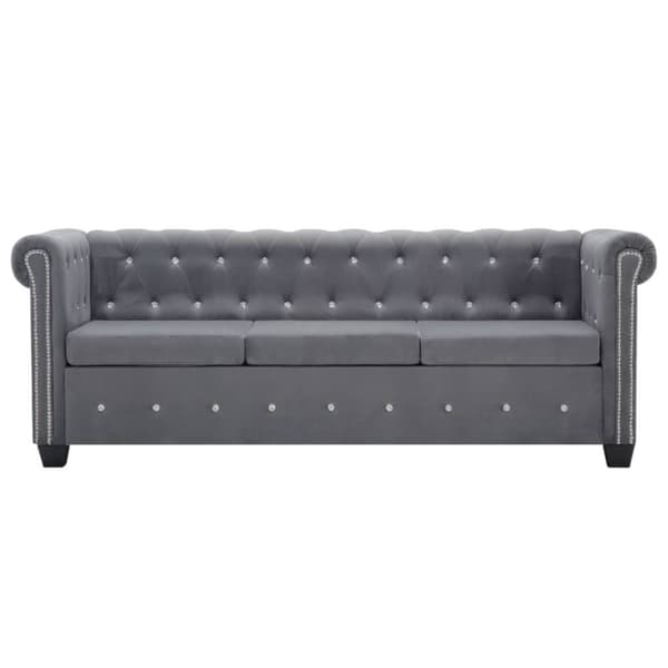 Chesterfieldsoffa 3-sits sammet 199x75x72 cm grå