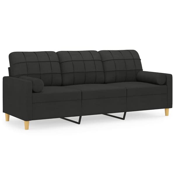 3-sitssoffa med prydnadskuddar svart 180 cm tyg