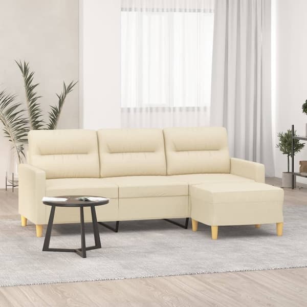 3-sitssoffa med fotpall Gräddvit 180 cm tyg