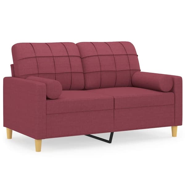 2-sits soffa med prydnadskuddar vinröd 120 cm tyg