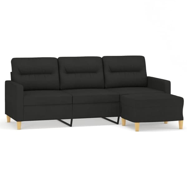 3-sitssoffa med fotpall Svart 180 cm tyg