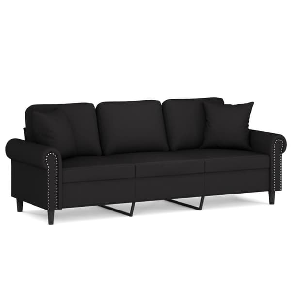 3-sitssoffa med prydnadskuddar svart 180 cm sammet