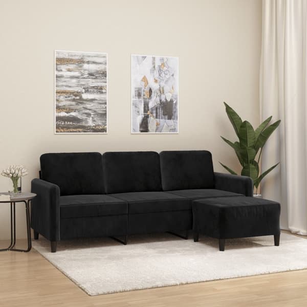 3-sitssoffa med fotpall svart 180 cm sammet