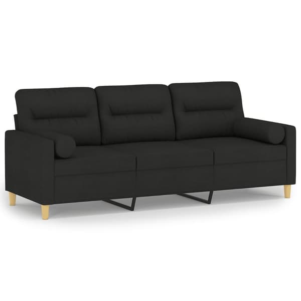 3-sitssoffa med prydnadskuddar svart 180 cm tyg