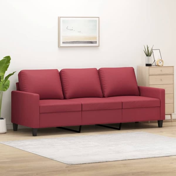 3-sitssoffa vinröd 180 cm konstläder