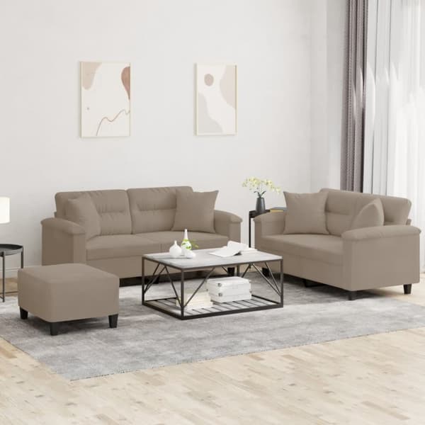 Soffgrupp med kuddar 3 delar Taupe mikrofibertyg