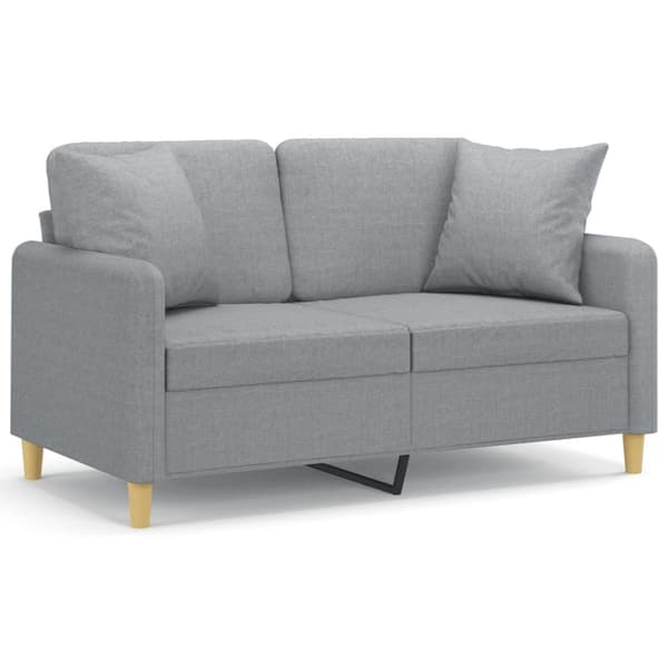 2-sits soffa med prydnadskuddar ljusgrå 120 cm tyg