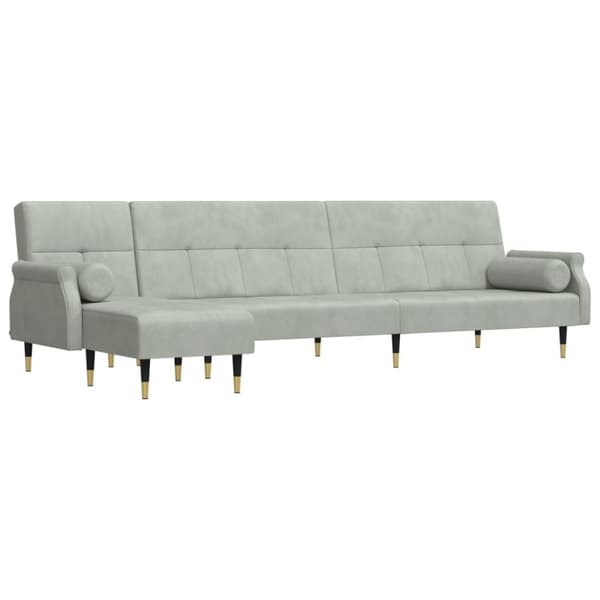 L-formad bäddsoffa ljusgrå 271x140x70 cm sammet
