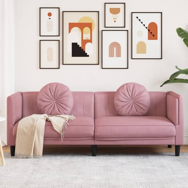 Soffa med kuddar 3-sits rosa sammet