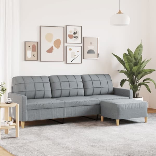 3-sitssoffa med fotpall ljusgrå 210 cm tyg