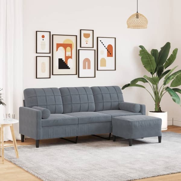 3-sitssoffa med fotpall mörkgrå 180 cm sammet