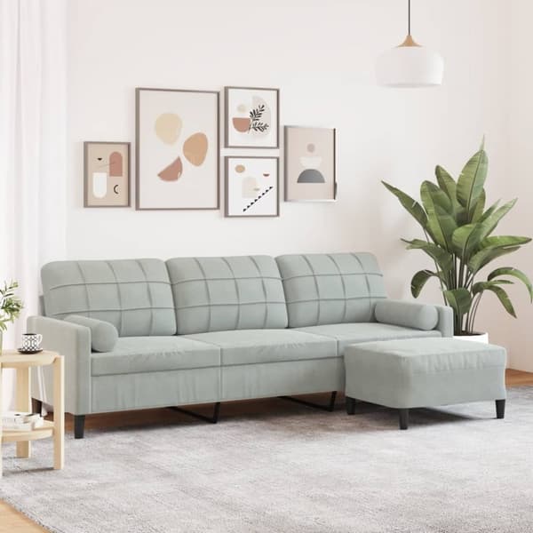 3-sitssoffa med fotpall ljusgrå 210 cm sammet