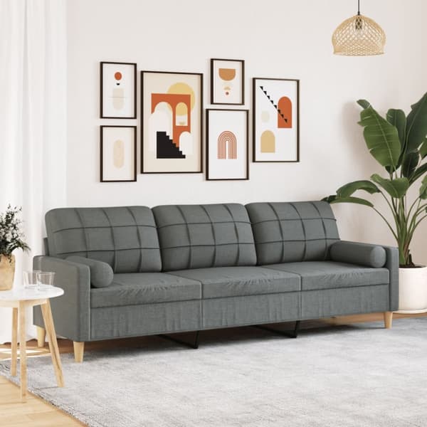 3-sitssoffa med prydnadskuddar mörkgrå 210 cm tyg