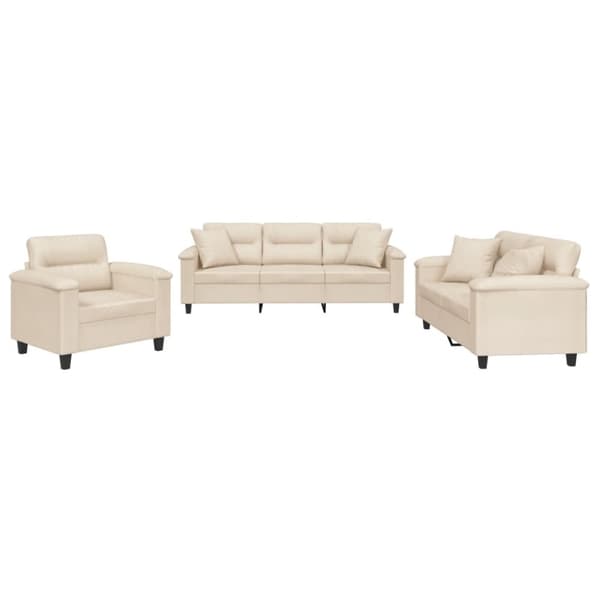 Soffgrupp med kuddar 3 delar Beige mikrofibertyg