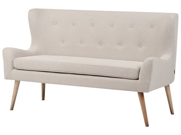 Kjøkkensofa Lysebeige Polyester Stoff 2-seter Wingback tuftet Lyse treben