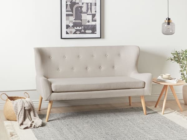 Kjøkkensofa Lysebeige Polyester Stoff 2-seter Wingback tuftet Lyse treben