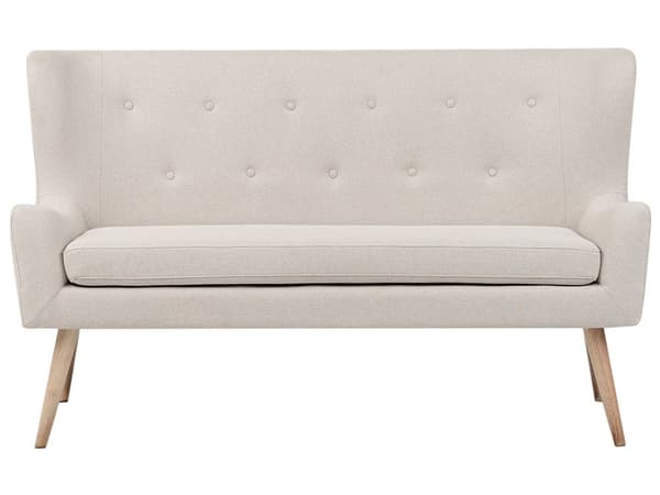 Kjøkkensofa Lysebeige Polyester Stoff 2-seter Wingback tuftet Lyse treben