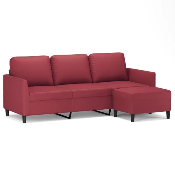 3-sitssoffa med fotpall vinröd 180 cm konstläder