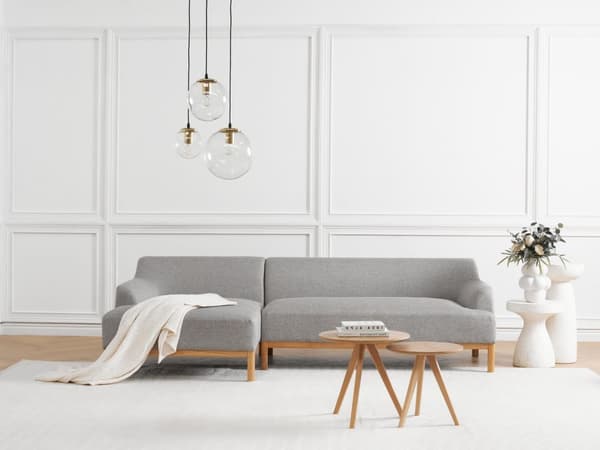 Hjørnesofa med Chaiselong Grå Polyester 3 Personers Sofa L Formet Sofa Dyb Blød Stofsofa Design Højrevendt