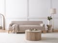 Miniatyrbillede 2 af 9: Sofa Lysebrun Polyester 3 Personers Tyk Polstret Dyb Blød Stofsofa til Stuen Moderne Inspiration Stue Møbel Klassisk