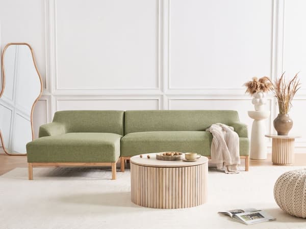 Hjørnesofa med Chaiselong Grøn Polyester 3 Personers Sofa L Formet Sofa Dyb Blød Stofsofa Design Højrevendt