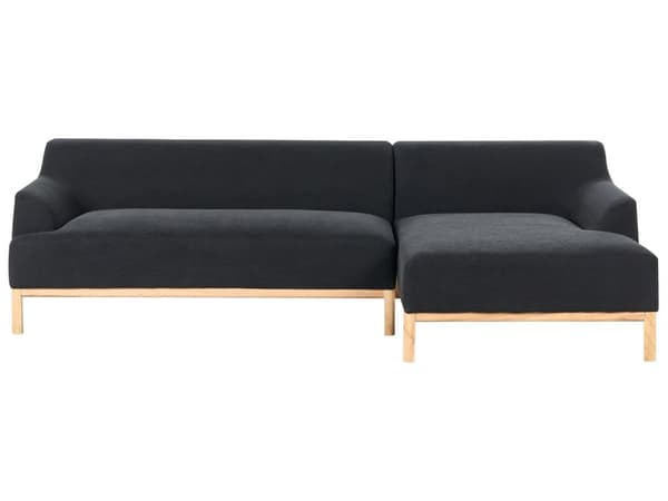 Hjørnesofa med Chaiselong Sort Polyester 3 Personers Sofa L Formet Sofa Dyb Blød Stofsofa Design Højrevendt