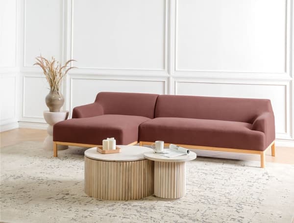 Hjørnesofa med Chaiselong Bordeaux Polyester 3 Personers Sofa L Formet Sofa Dyb Blød Stofsofa Design Højrevendt