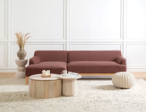 Hjørnesofa med Chaiselong Bordeaux Polyester 3 Personers Sofa L Formet Sofa Dyb Blød Stofsofa Design Højrevendt