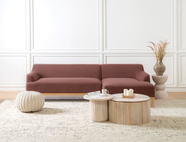 Hjørnesofa med Chaiselong Bordeaux Polyester 3 Personers Sofa L Formet Sofa Dyb Blød Stofsofa Design Højrevendt