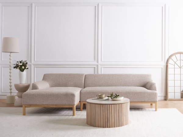 Hjørnesofa med Chaiselong Lysebrun Polyester 3 Personers Sofa L Formet Sofa Dyb Blød Stofsofa Design Højrevendt
