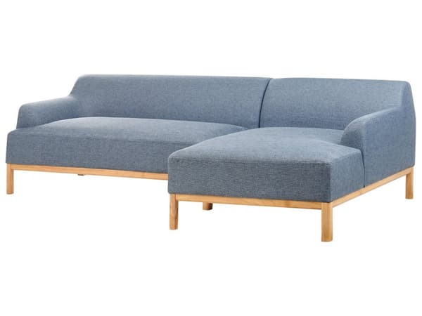 Hjørnesofa med Chaiselong Blå Polyester 3 Personers Sofa L Formet Sofa Dyb Blød Stofsofa Design Venstrevendt