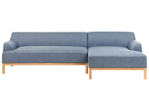 Hjørnesofa med Chaiselong Blå Polyester 3 Personers Sofa L Formet Sofa Dyb Blød Stofsofa Design Venstrevendt