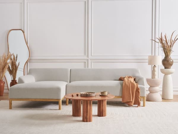 Hjørnesofa med Chaiselong Lys Beige Polyester 3 Personers Sofa L Formet Sofa Dyb Blød Stofsofa Design Højrevendt