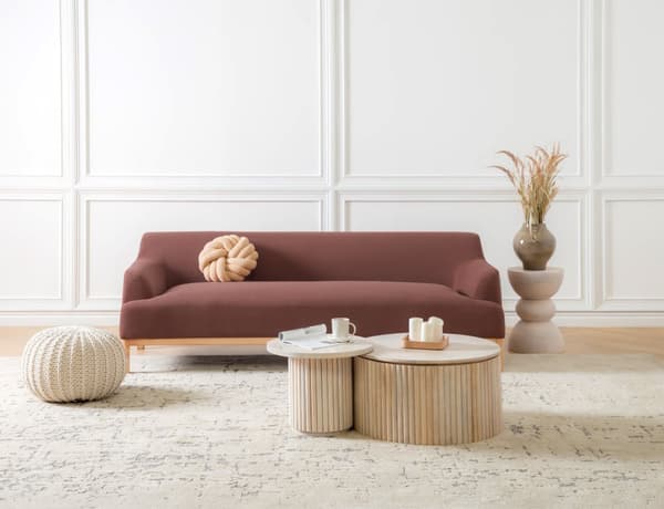 Soffa 3-sits Vinröd Polyester Tyg Träben Vardagsrum Stilfull Elegant