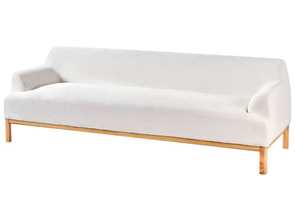 Soffa 3-sits Off-White Bouclétyg Träben Vardagsrum Stilfull Elegant