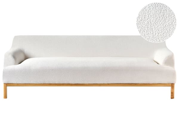 Soffa 3-sits Off-White Bouclétyg Träben Vardagsrum Stilfull Elegant