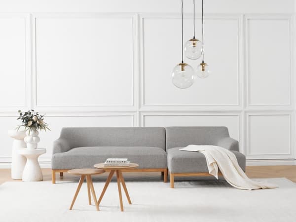Soffa Vänster Grå Polyester Tyg Träben Vardagsrum Stilfull Elegant