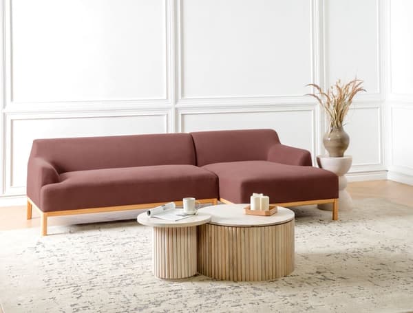 Soffa Vänster Vinröd Polyester Tyg Träben Vardagsrum Stilfull Elegant