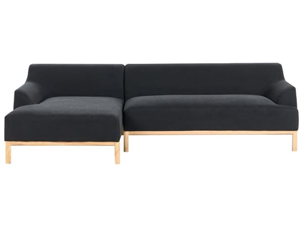 Soffa Höger Svart Polyester Tyg Träben Vardagsrum Stilfull Elegant